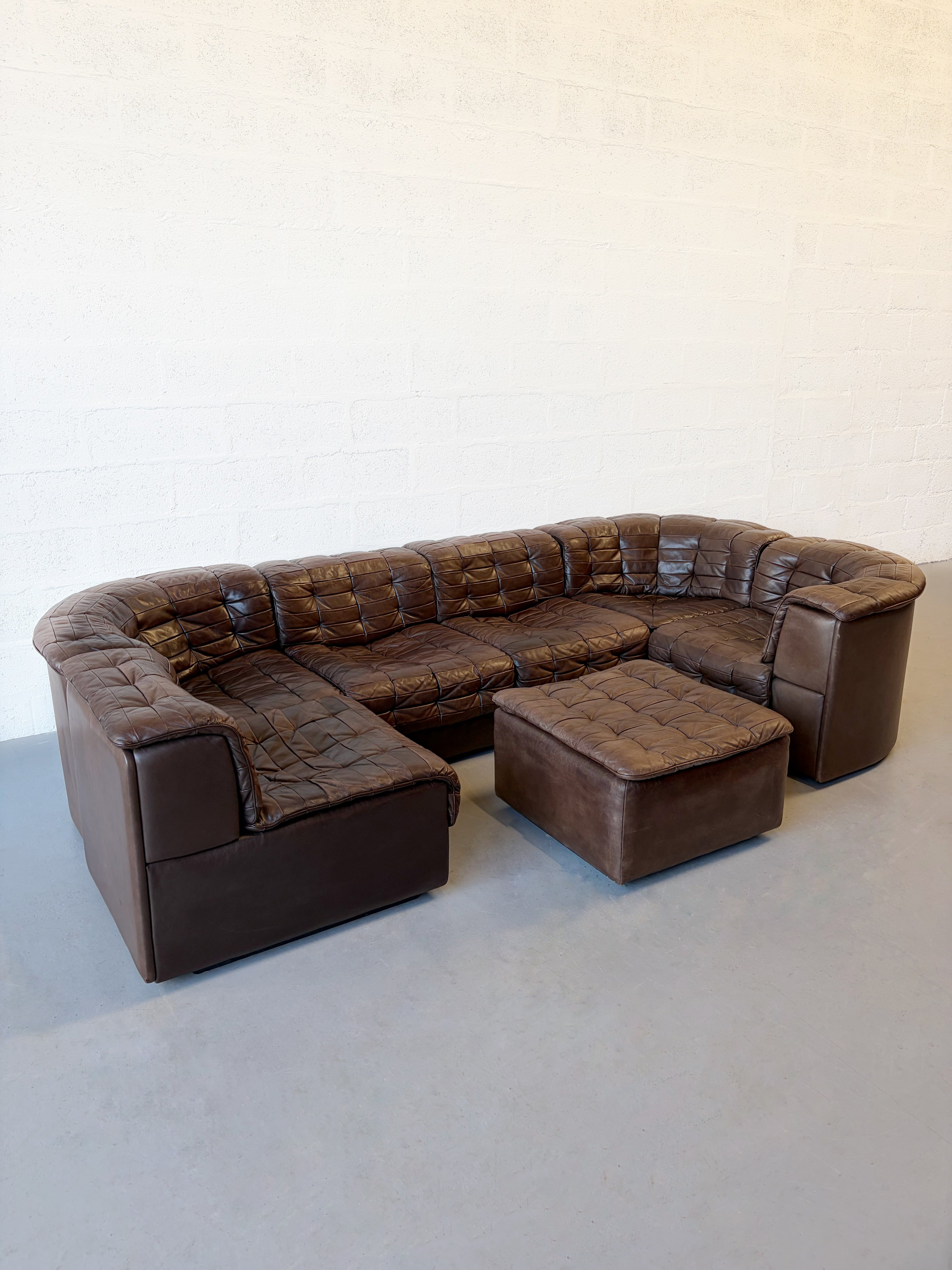 Canapé modulable De Sede DS11 en cuir patchwork chocolat